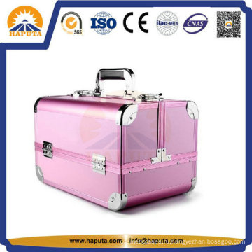 Розовая отделка алюминиевый ящик для хранения косметики (HB-3182)